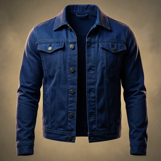 Men's Azure Blue Denim Jacket in Navy Blue