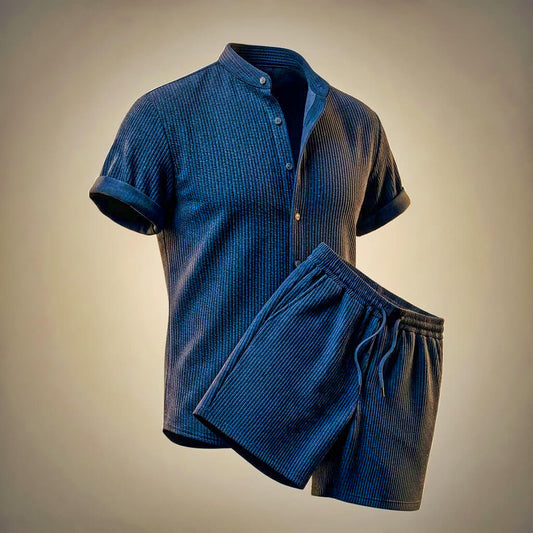 Men's Sky Blue Two Piece Set in Navy Blue