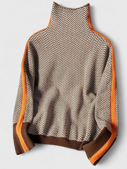 Women's Striped Knitted Stand Collar Jumper view 4