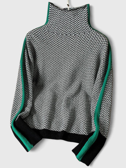 Women's Striped Knitted Stand Collar Jumper view 6
