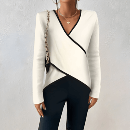 Women's V Neck Twist Front Blouse in White