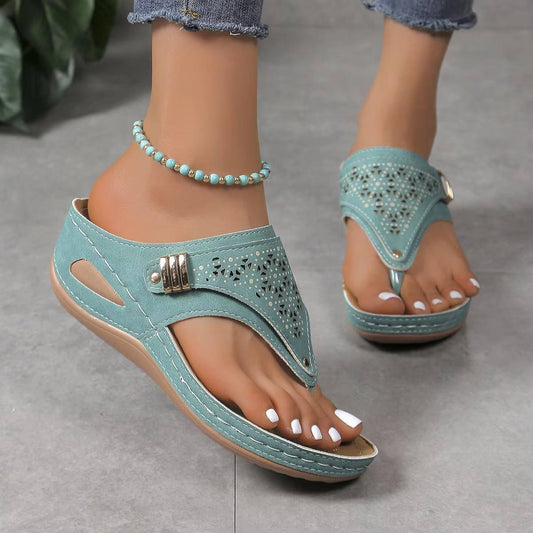 Women's Wedge Heel Slip On Outdoor Sandals in Green