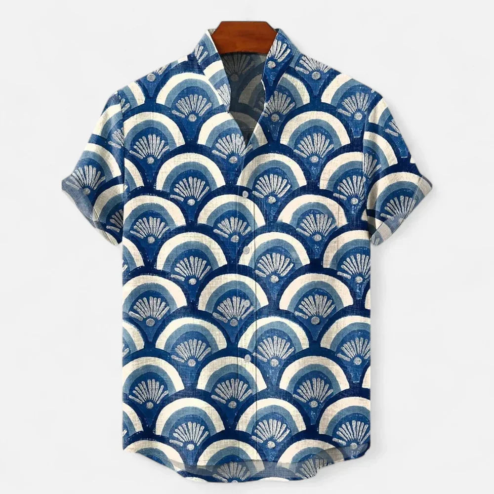 Men's Short Sleeve Printed Shirt in Blue