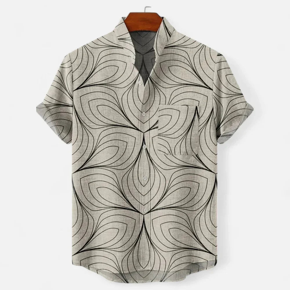 Men's Short Sleeve Printed Shirt in Khaki