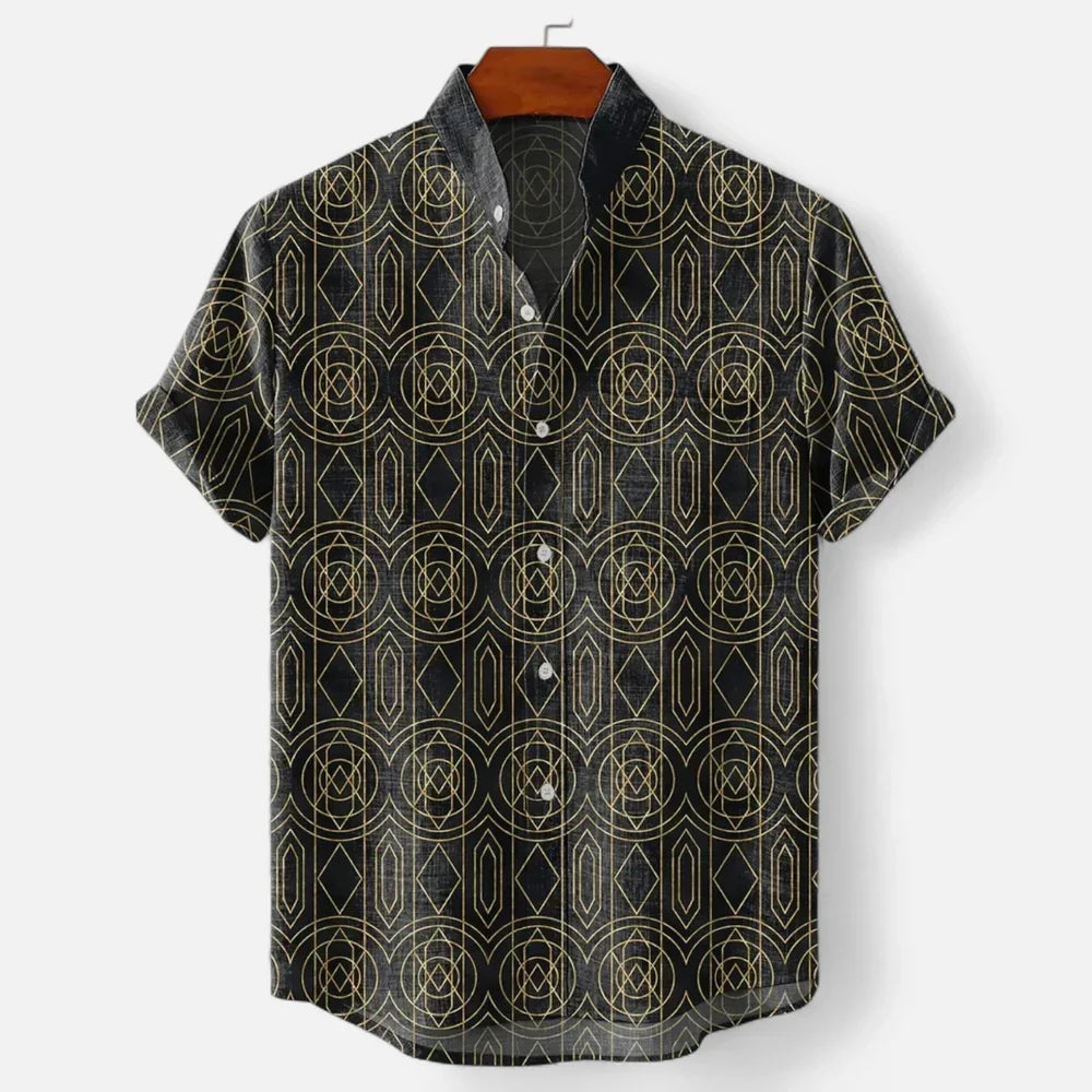 Men's Short Sleeve Printed Shirt in Black