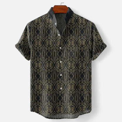 Men's Short Sleeve Printed Shirt in Black