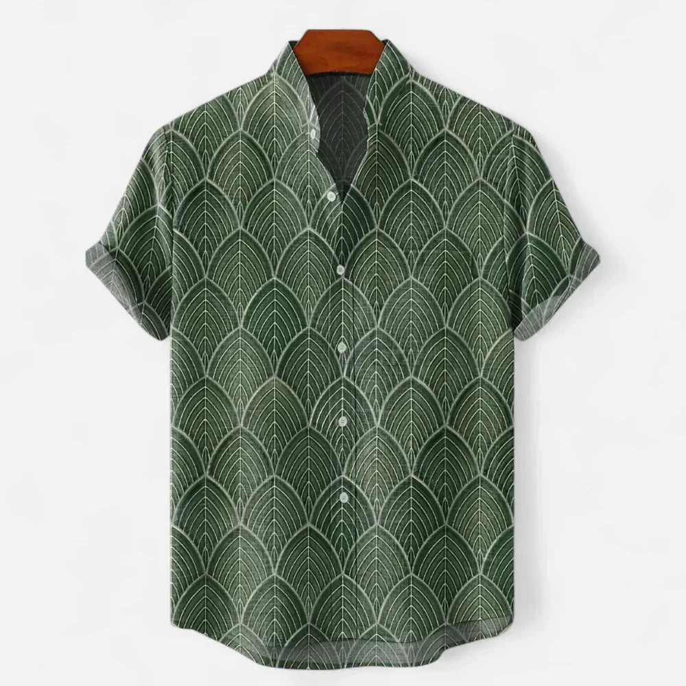 Men's Short Sleeve Printed Shirt in Army Green
