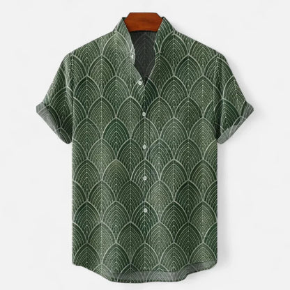 Men's Short Sleeve Printed Shirt in Army Green