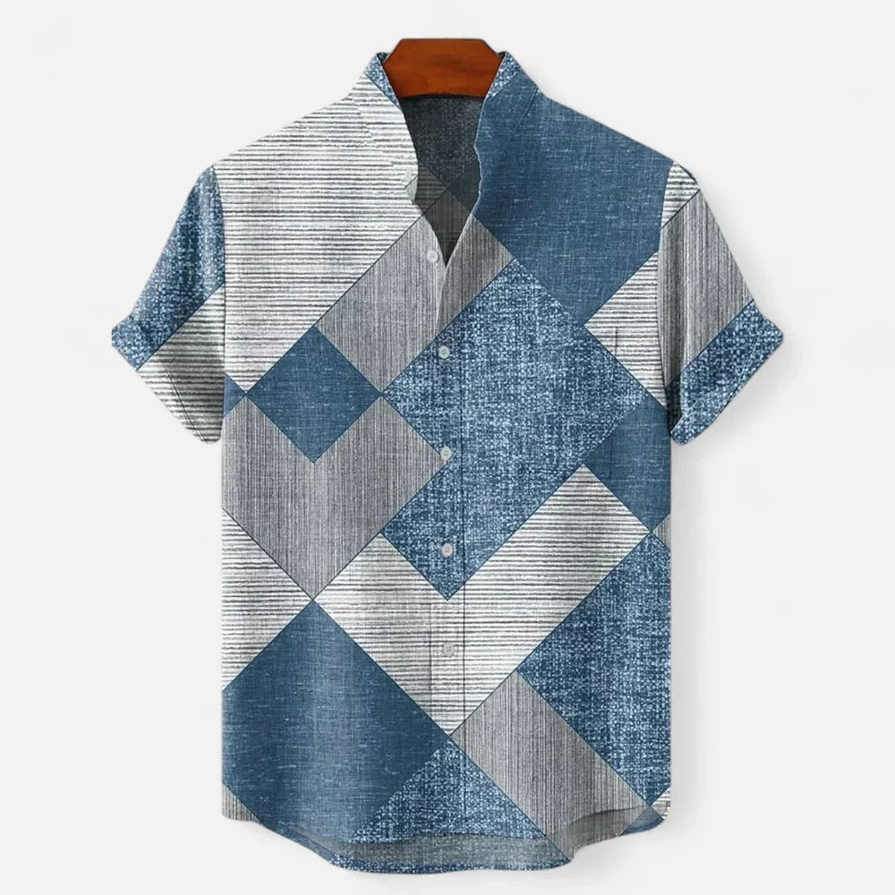 Men's Short Sleeve Printed Shirt in Blue Gray