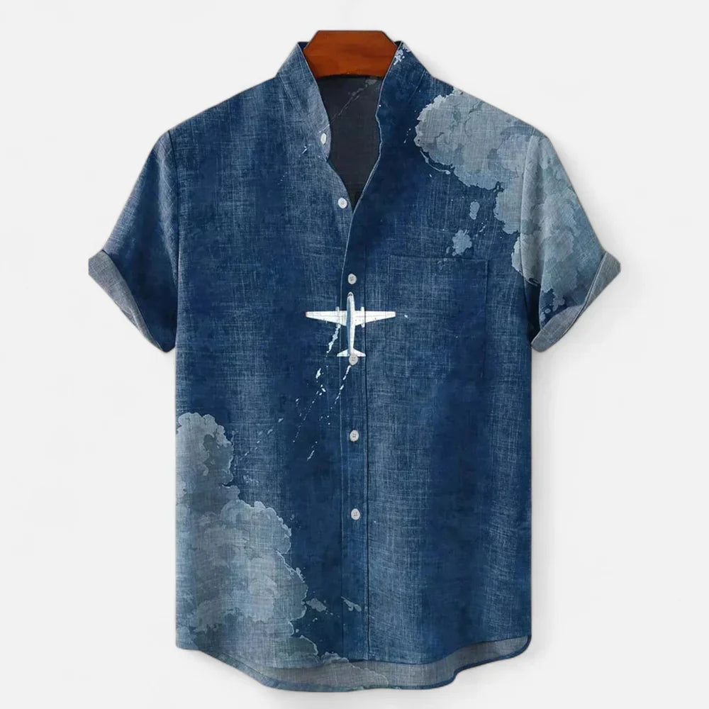 Men's Short Sleeve Printed Shirt in Cloudy Blue