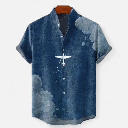 Men's Short Sleeve Printed Shirt in Cloudy Blue