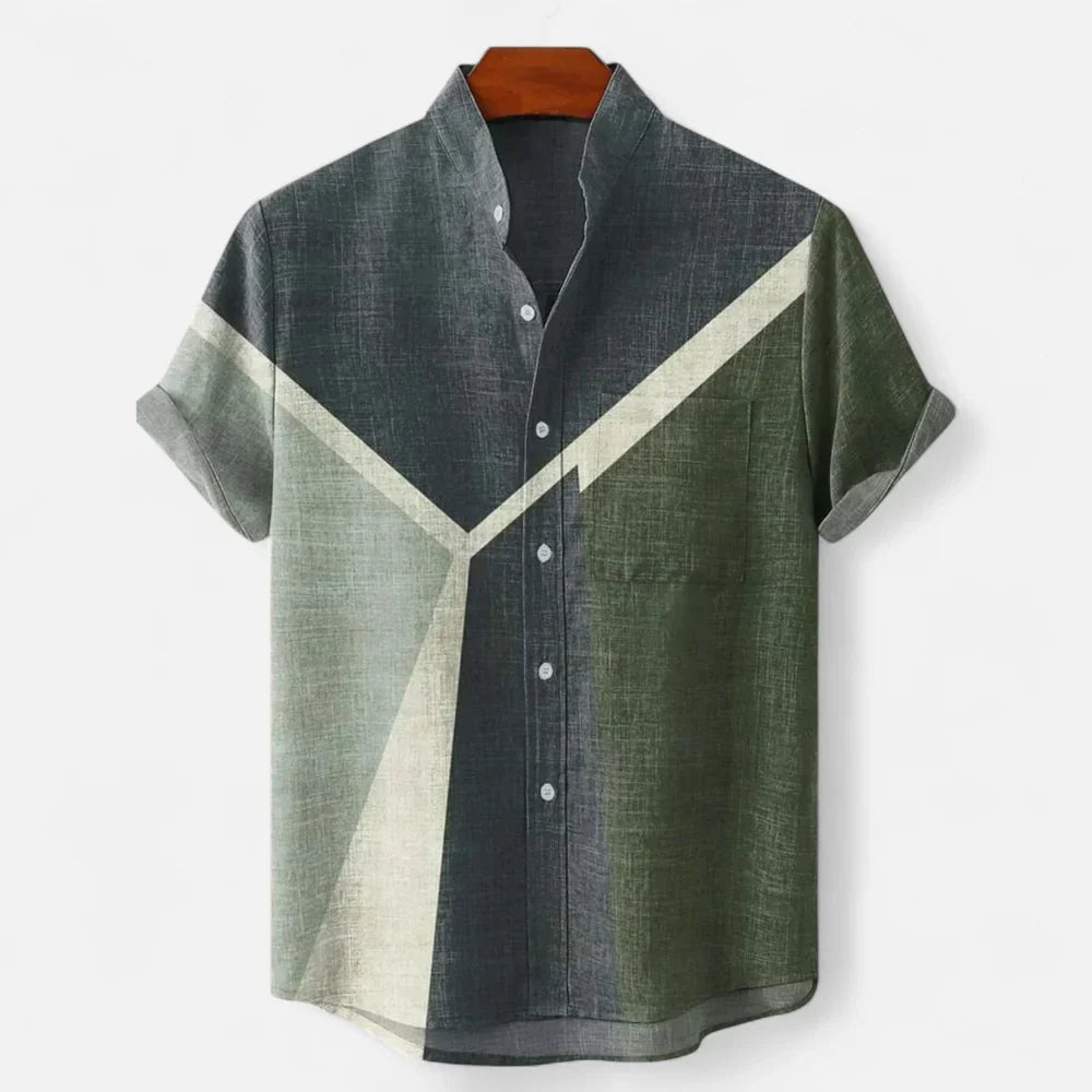 Men's Short Sleeve Printed Shirt in Gray Green