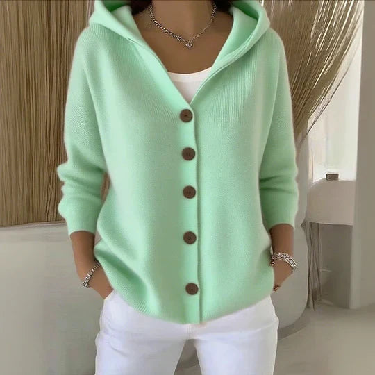 Women's Plain Knitted Hooded Button Front Cardigan view 4