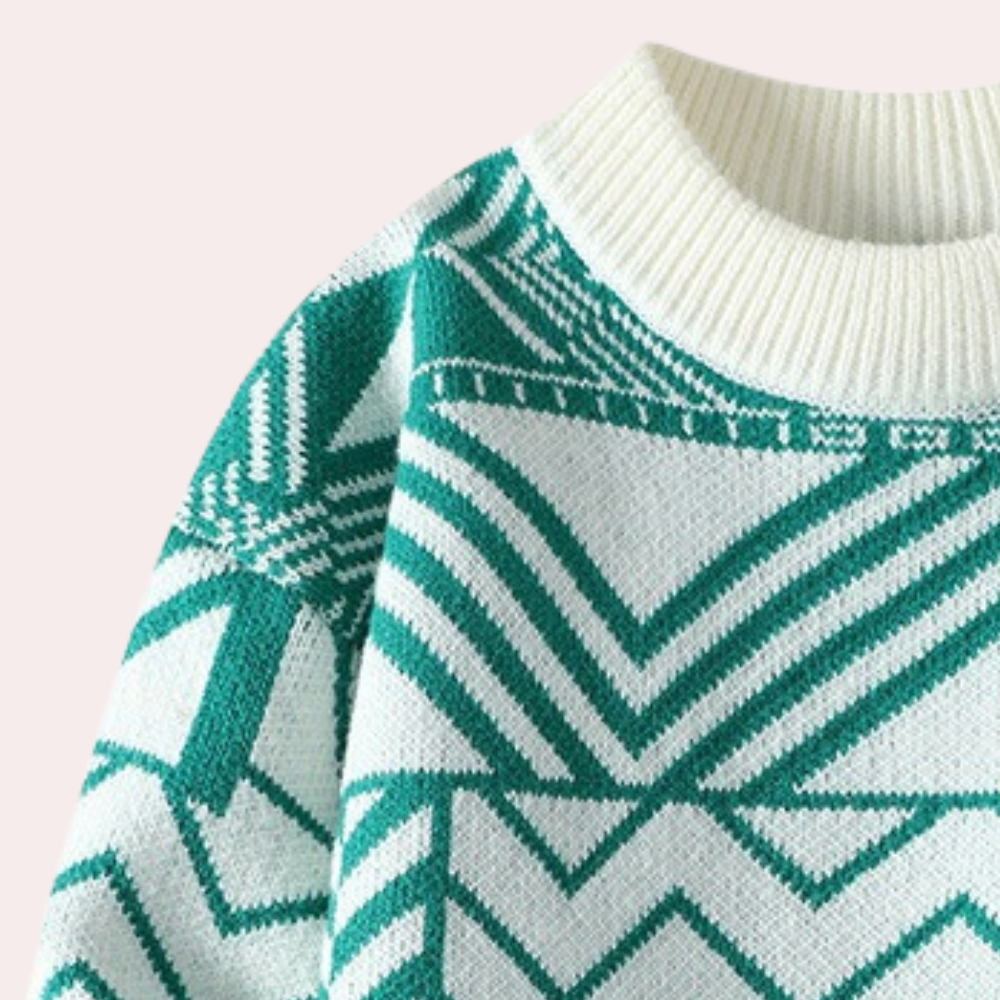 Men's Geometric Print Crew Neck Knitted Jumper