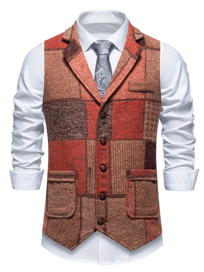 Men's Single Breasted Patchwork Gilet