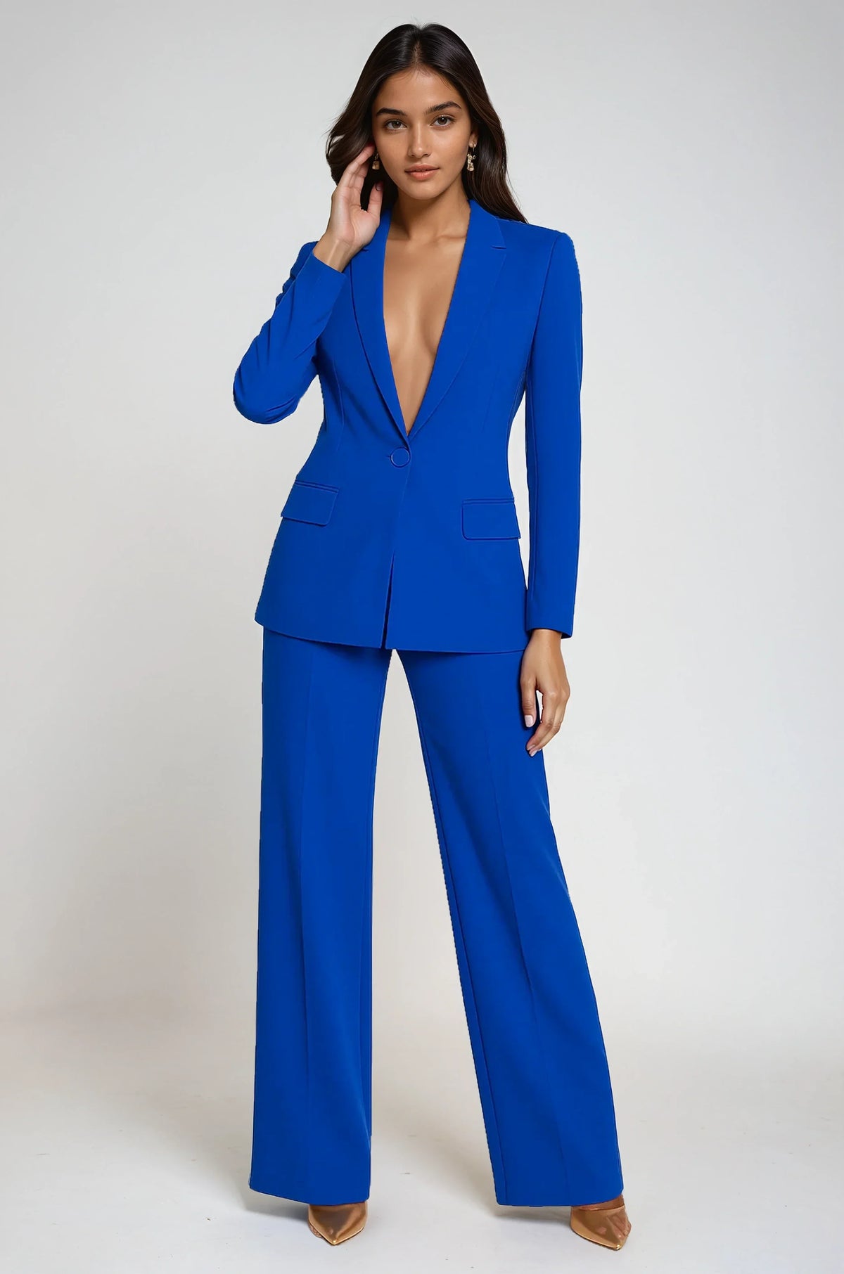 Women's Slim Fit Blazer and Wide Leg Trouser Set