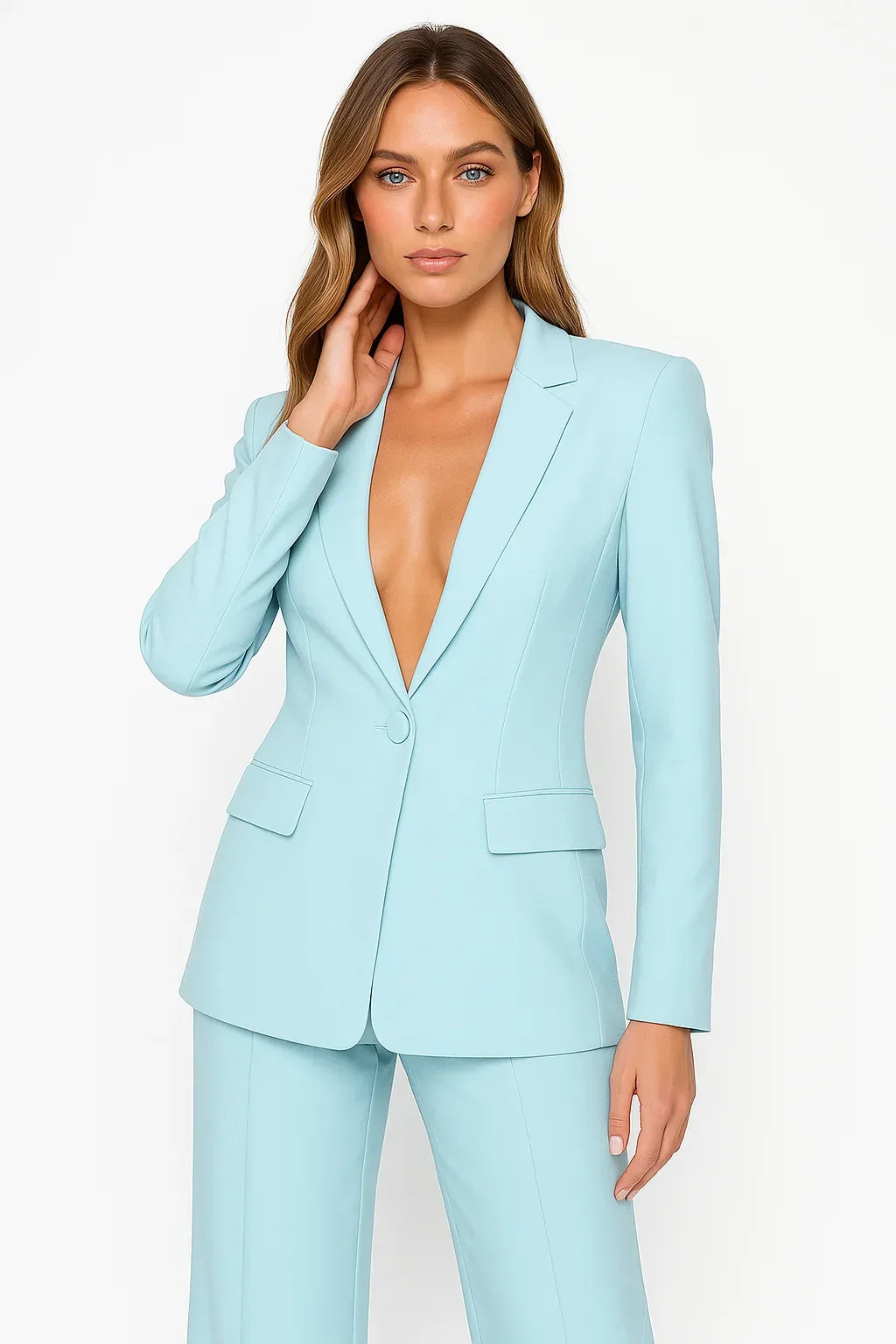 Women's Slim Fit Blazer and Wide Leg Trouser Set view 4