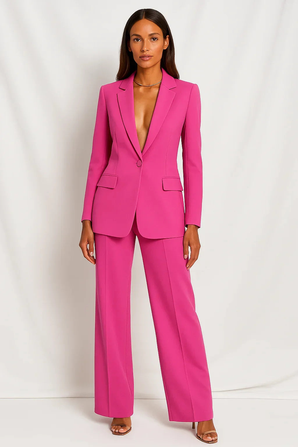 Women's Slim Fit Blazer and Wide Leg Trouser Set view 6