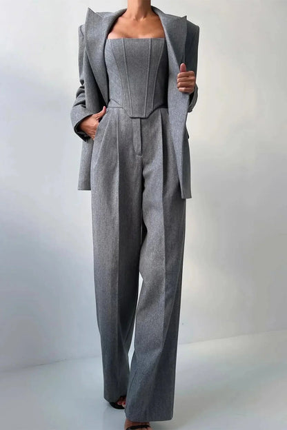 Women's Herringbone Blazer and Wide Leg Trouser Set view 6