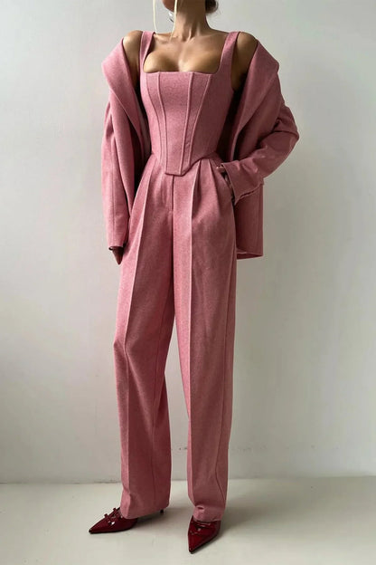 Women's Herringbone Blazer and Wide Leg Trouser Set view 8