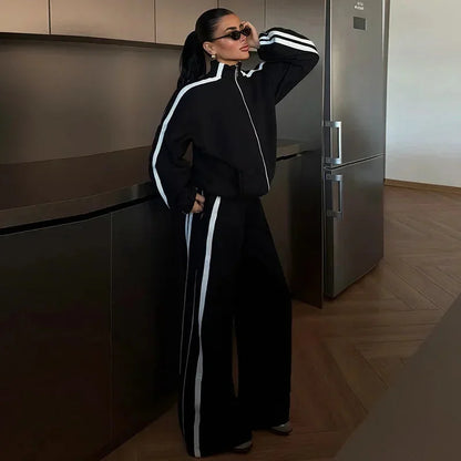 Women's Zip Up Wide Leg Winter Coat in Black