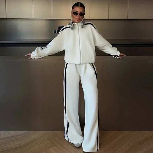 Women's Zip Up Wide Leg Winter Coat in White