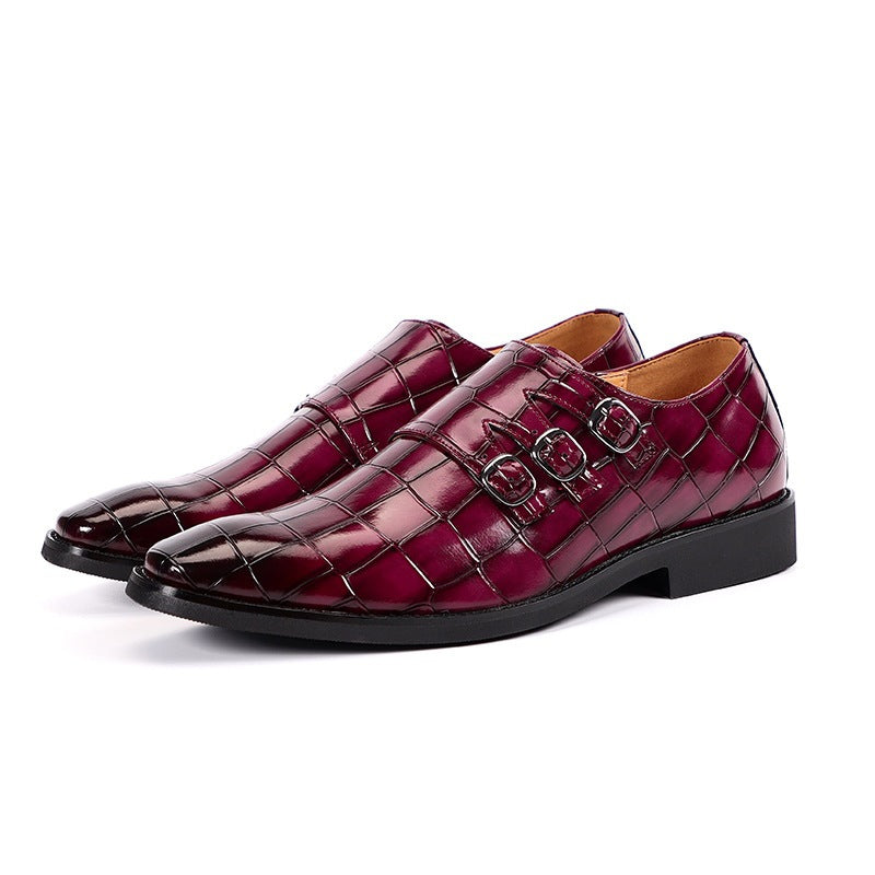 Men's Square Toe Brogue Detail Walking Shoes in Purple
