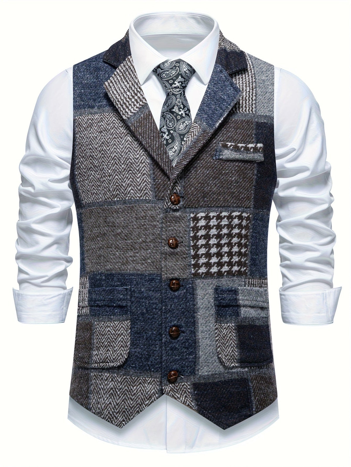 Men's Single Breasted Patchwork Gilet