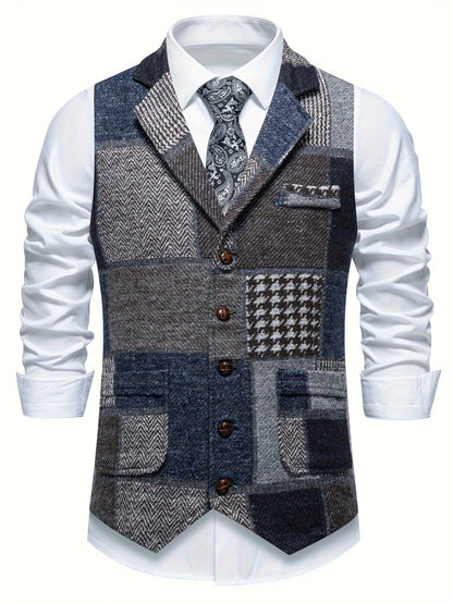 Men's Single Breasted Patchwork Gilet