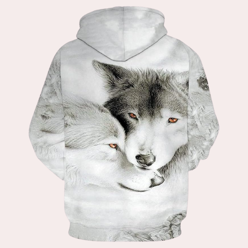 Men's Wolf Print Drawstring Hoodie