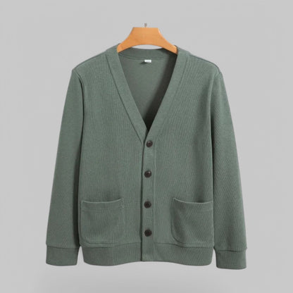 Men's Grey Cardigan in Green