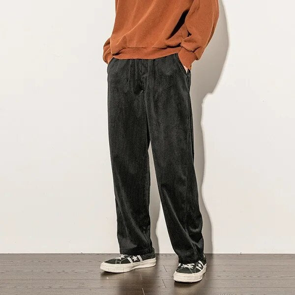 Men's Brown Wide Leg Relaxed Fit Trousers in Black