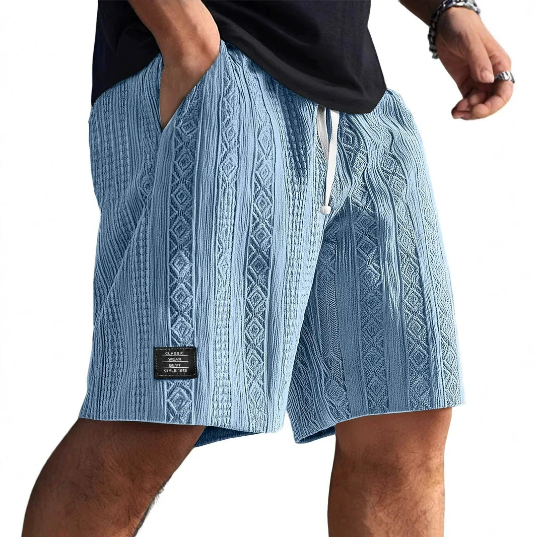 Men's Relaxed Fit Elastic Waist Textured Patch Pocket Shorts in Blue