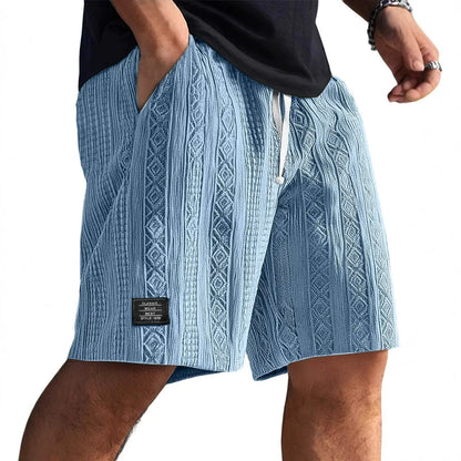 Men's Relaxed Fit Elastic Waist Textured Patch Pocket Shorts in Blue