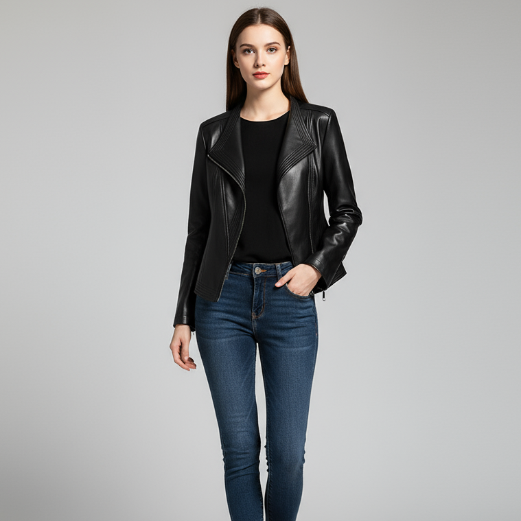 Women's Sienna Brown Tailored Biker Jacket in Charcoal