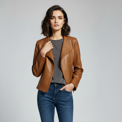 Women's Sienna Brown Tailored Biker Jacket in Sienna Brown