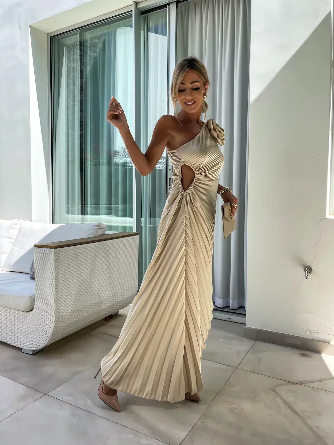 Women's Floral One Shoulder Maxi Dress