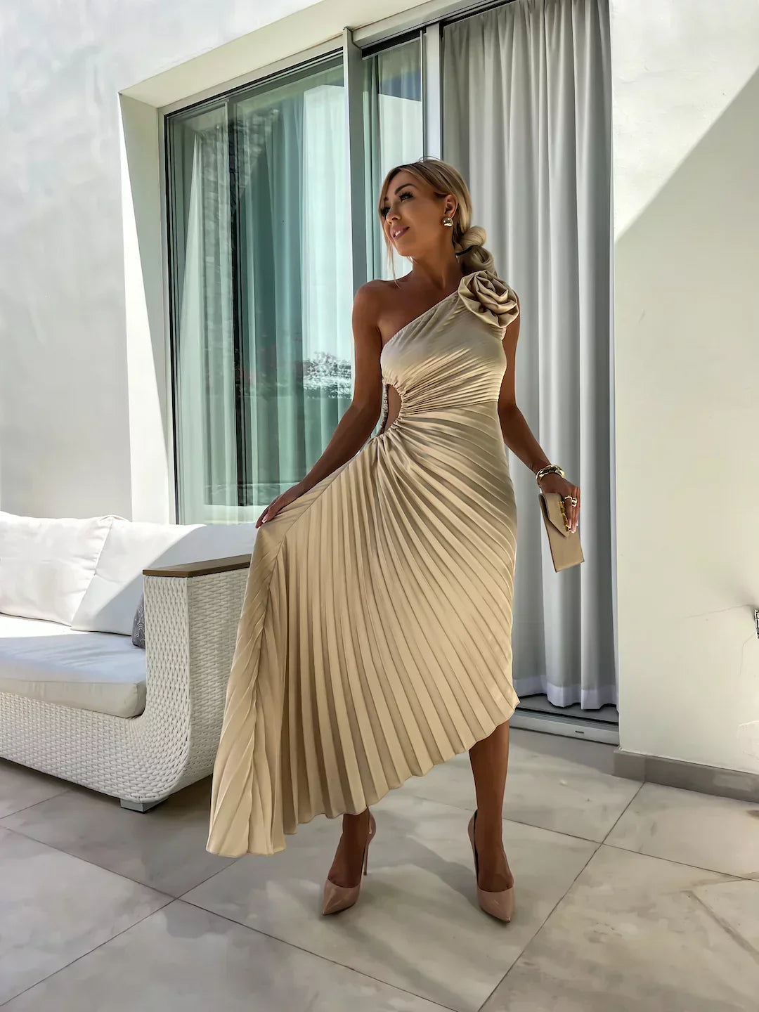 Women's Floral One Shoulder Maxi Dress