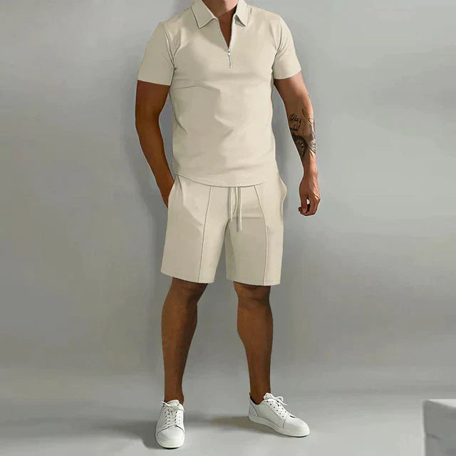 Men's Black Polo Shirt in Beige