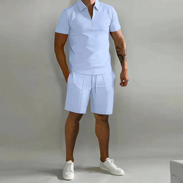 Men's Black Polo Shirt in Sky Blue