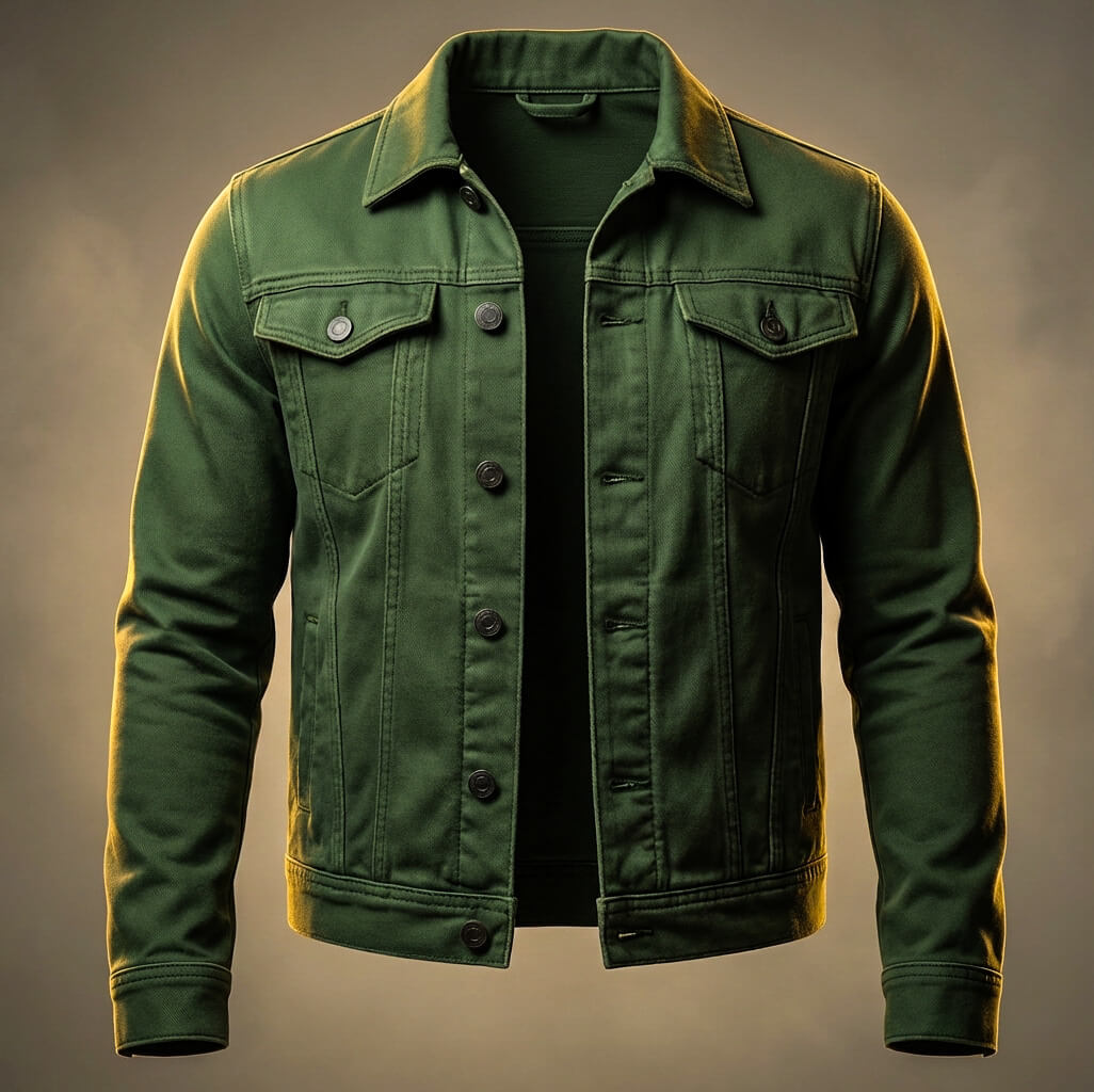 Men's Azure Blue Denim Jacket in Army Green
