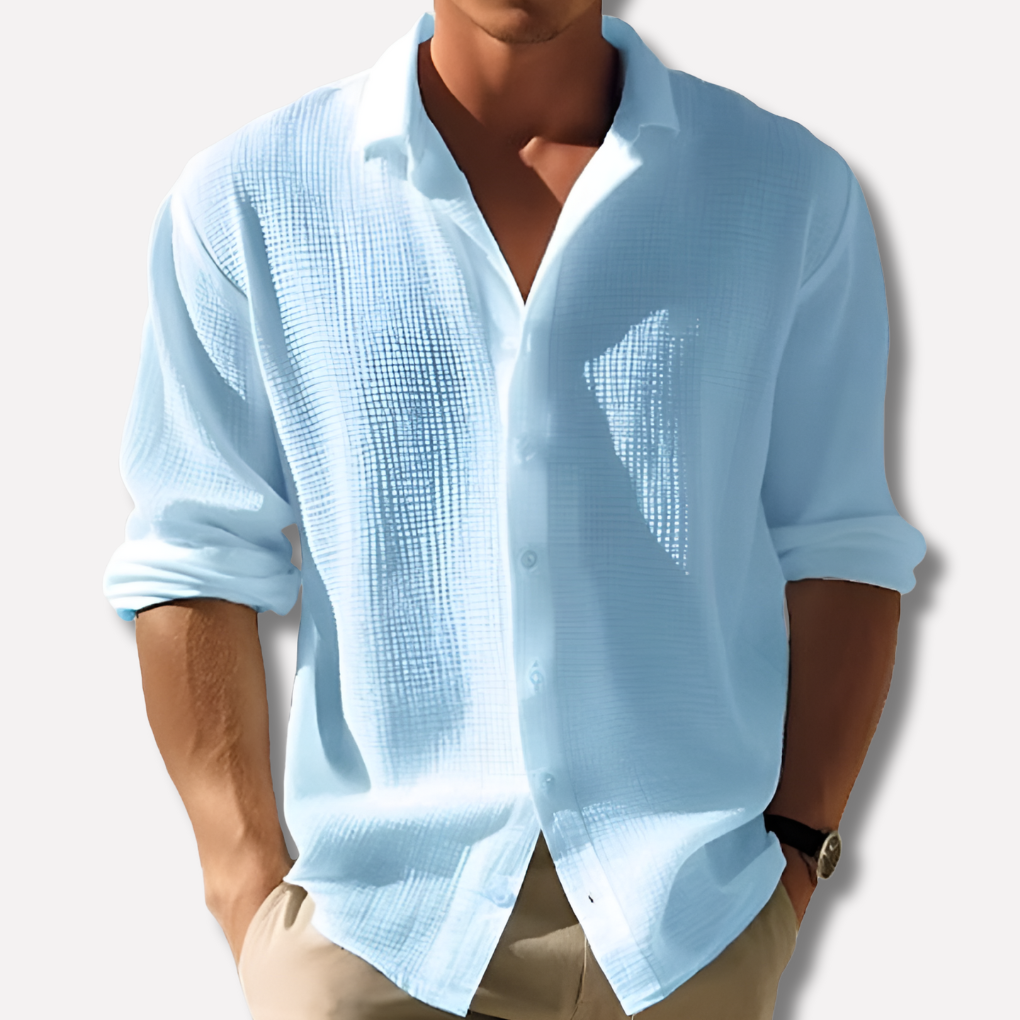 Men's Blue Long Sleeve Casual Shirt in Blue