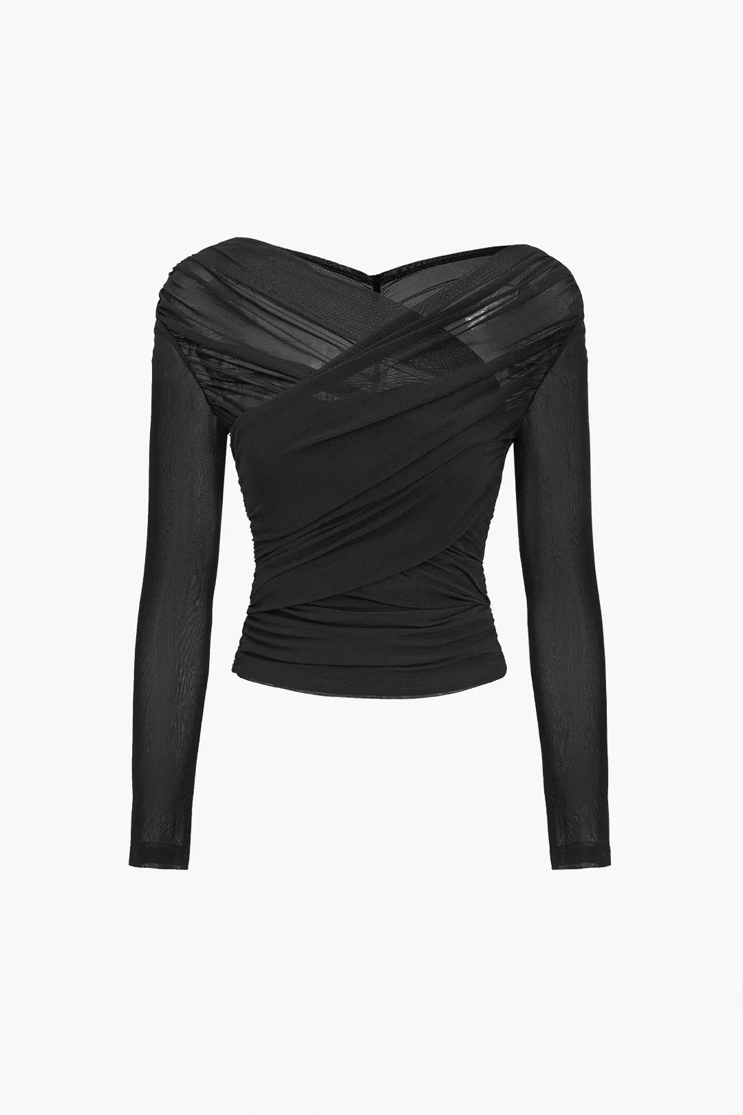 Women's Sheer Mesh Wrap Front Long Sleeve T Shirt view 7