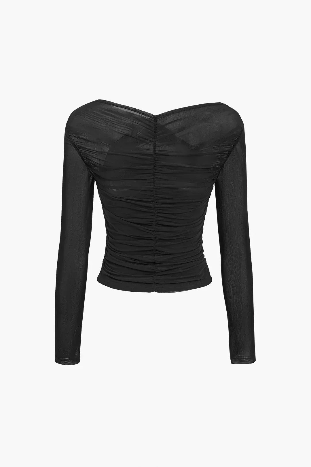 Women's Sheer Mesh Wrap Front Long Sleeve T Shirt view 8