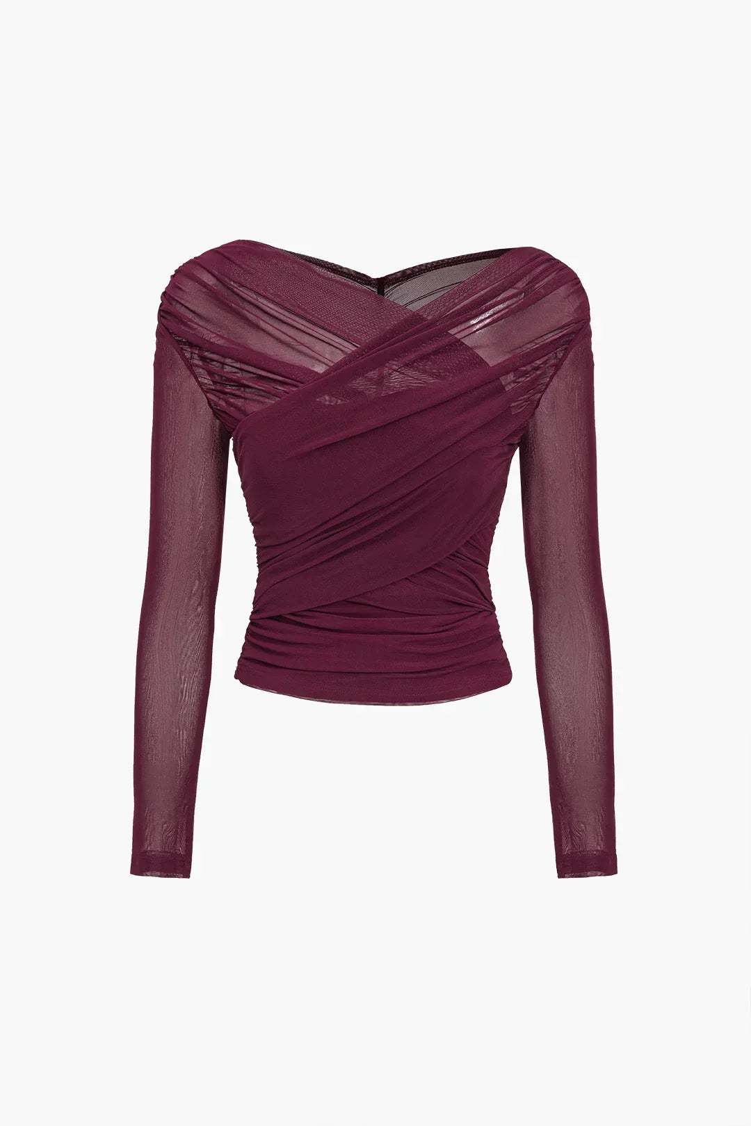 Women's Sheer Mesh Wrap Front Long Sleeve T Shirt view 4