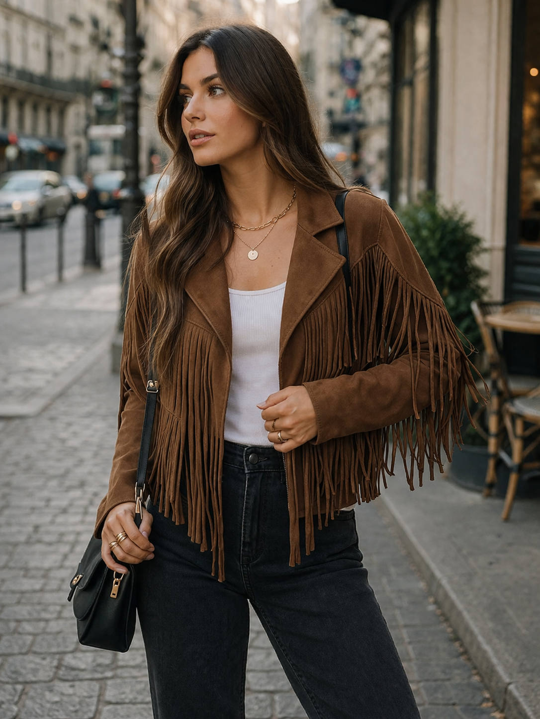 Women's Brown Cropped Bomber Jacket view 2