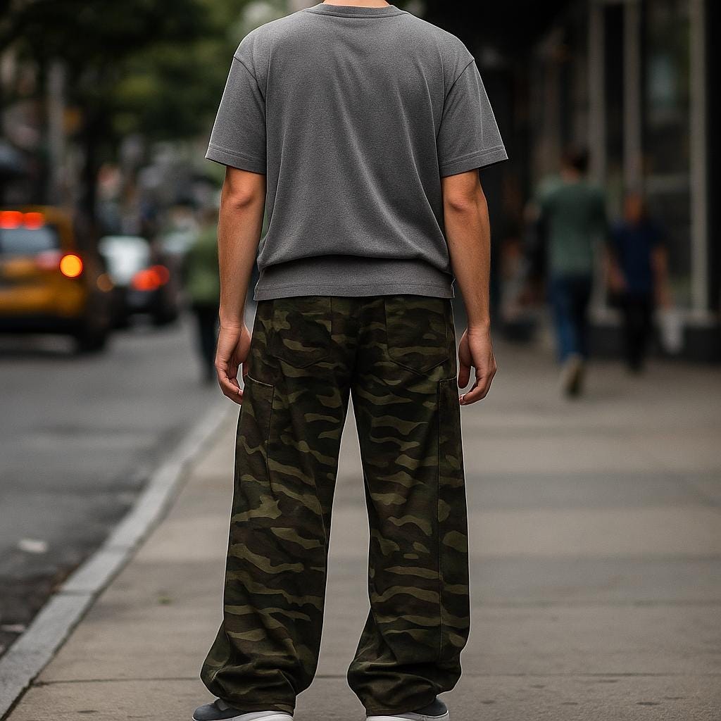 Men's Camo Wide Leg Vintage Belted Cargo Trousers