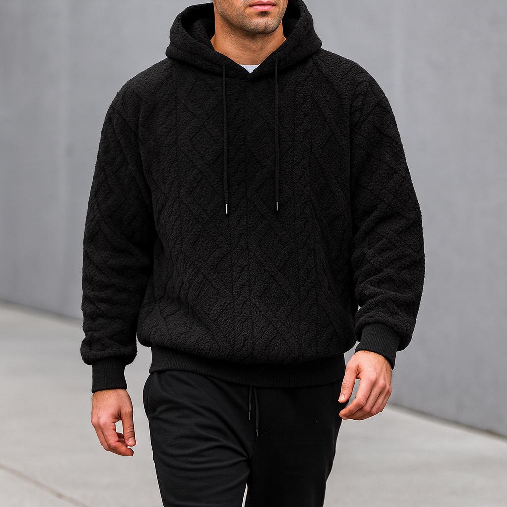 Men's Knitted Oversized Textured Hoodie in Black