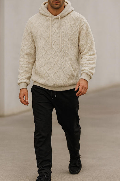 Men's Knitted Oversized Textured Hoodie in Khaki