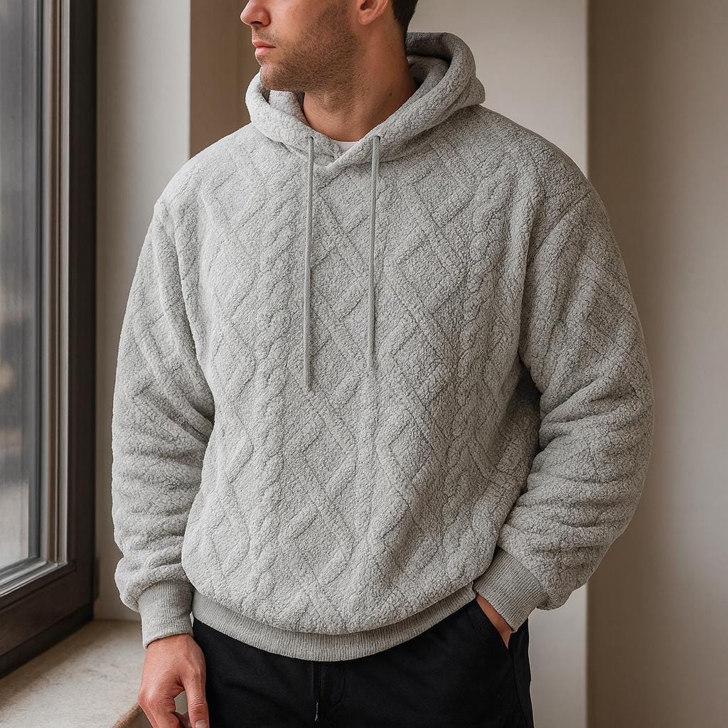 Men's Knitted Oversized Textured Hoodie in Grey